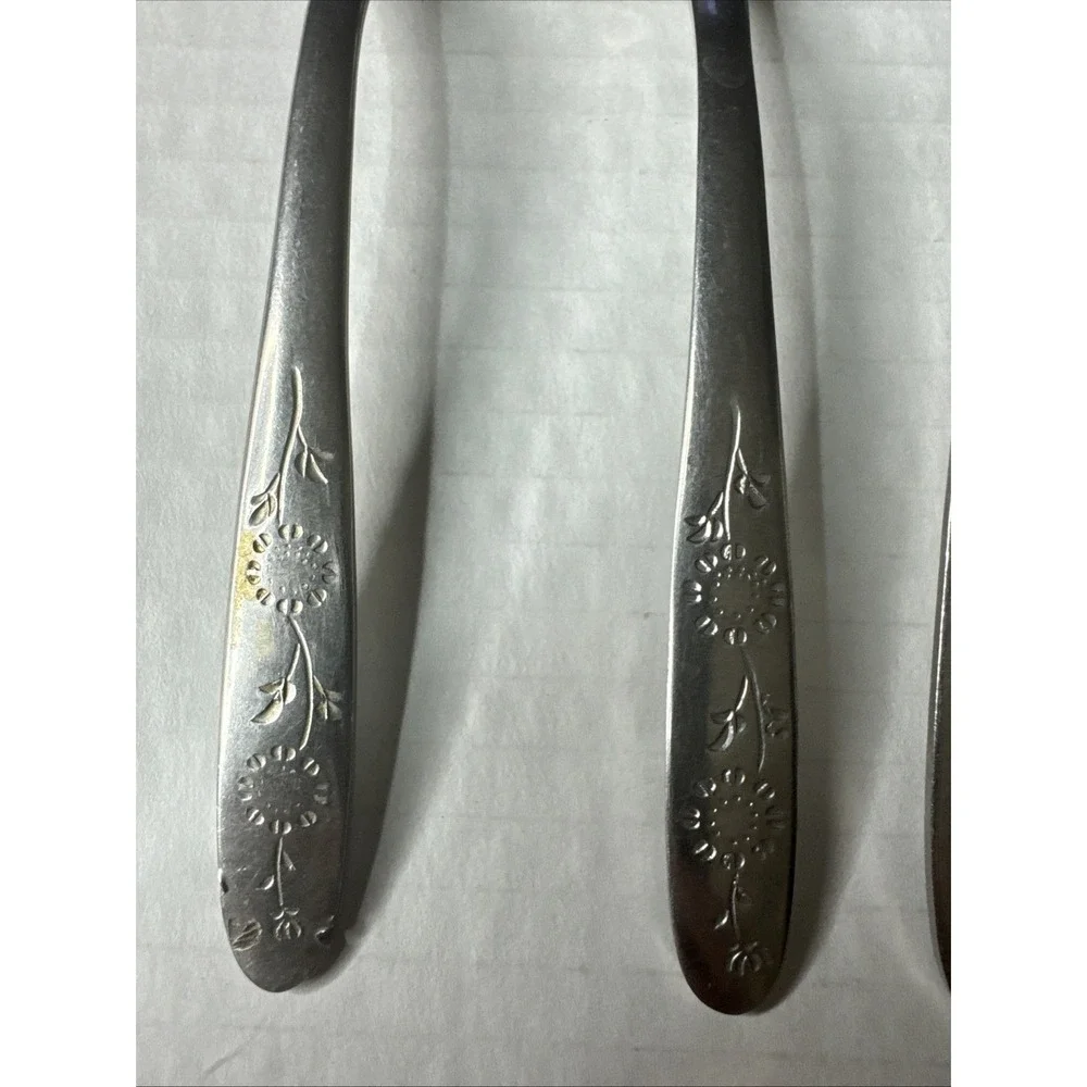 Sears WOOD DALE Stainless Floral Flatware Teaspoon‎ Salad, Dinner Fork, Knife